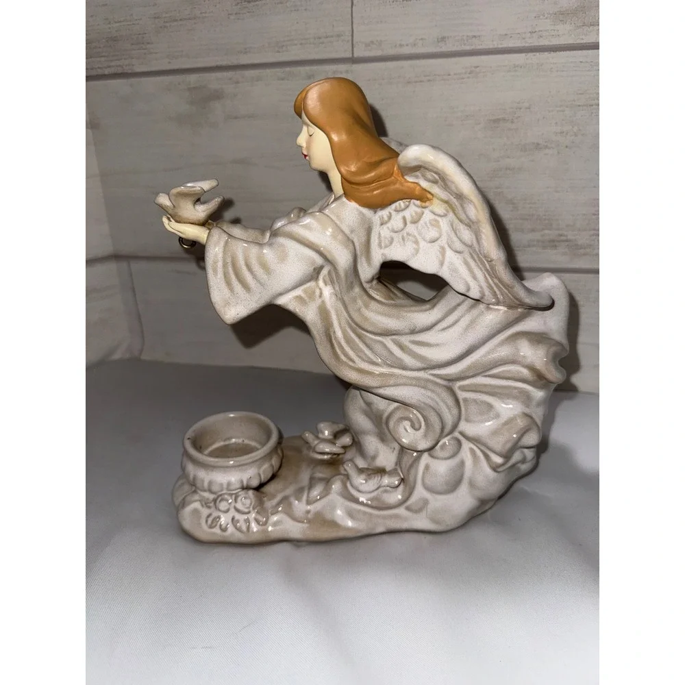 Yankee Candle Ceramic Angel Tealight Holder Dove Figurine Cream Tan 7.5‎ Inch
